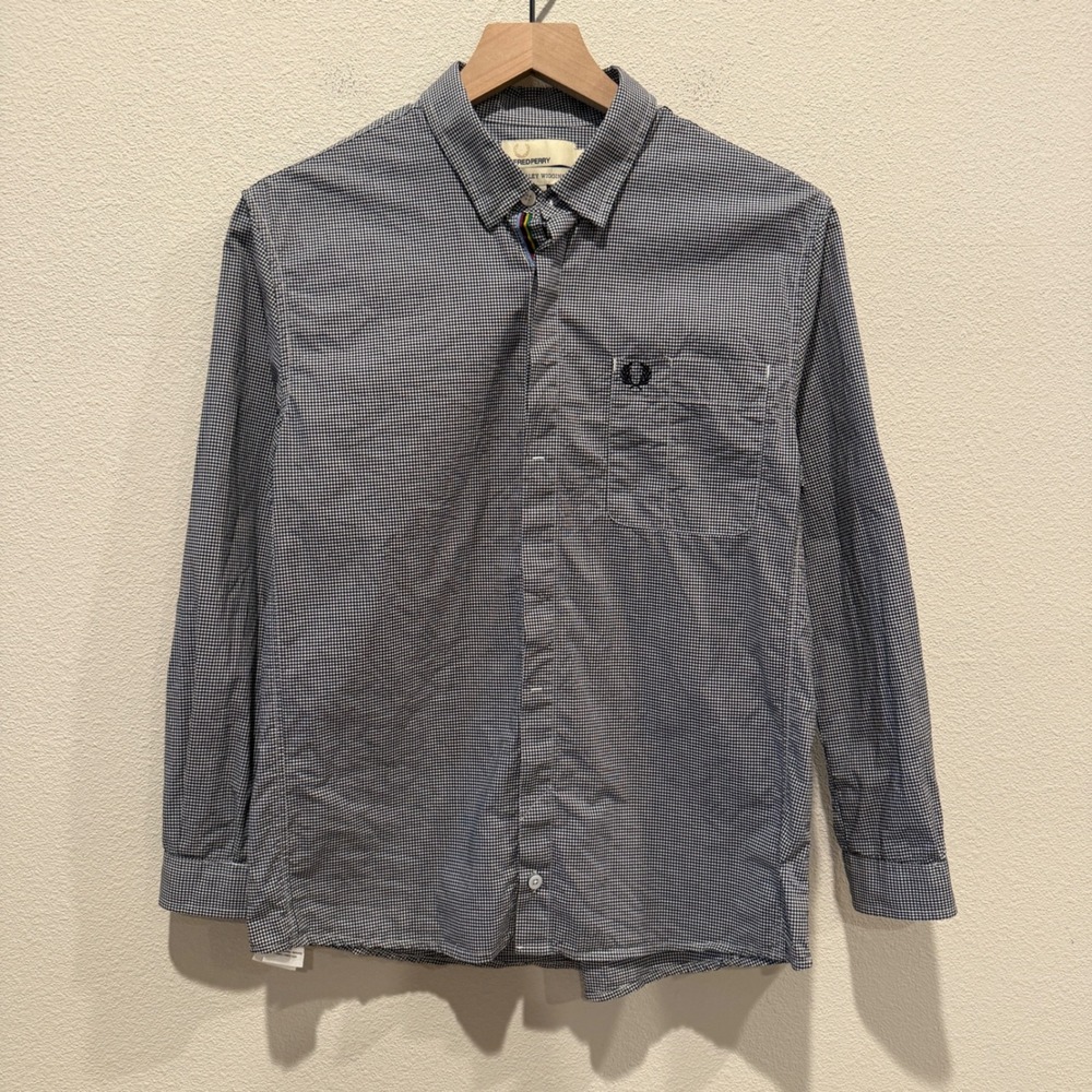FRED PERRY Mens Shirt Bradley Wiggins Gingham Mod Britpop Preppy Size Medium
